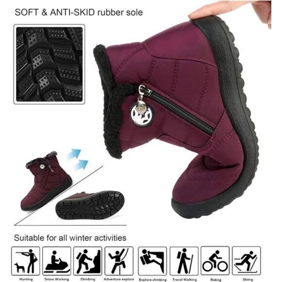 Womens Warm Fur Lined Winter Snow Boots Waterproof Ankle Boots Outdoor - Picture 4 of 6